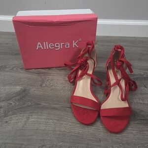 Allegra K Womens Red Lace Up Heels Size 7 NEW